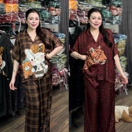 (CD61) Batwing sleeve printed pants set, soft and cool latin silk material, sizes up to 80kg for wom