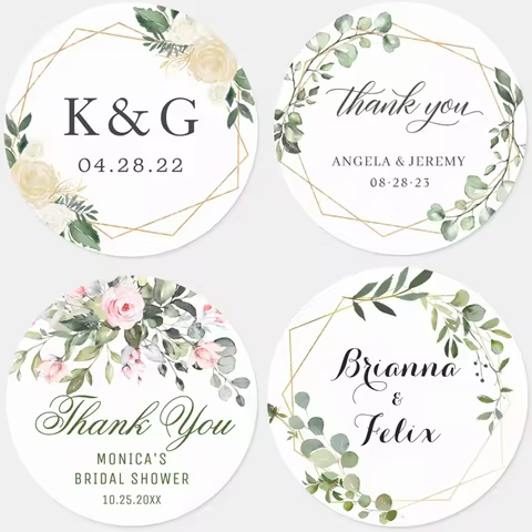 Personalized Round Label Sticker Custom Company Name, Custom Name Date Sticker With Thank You For Ma