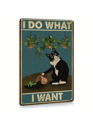 1個復古錫牌 - 搞笑貓頭鷹宗旨 '我想幹什麼就幹什麼' - 貓圖片貓海報牆面裝飾,貓奴家居、辦公室、廚房裝飾禮物,尺寸8*12英寸