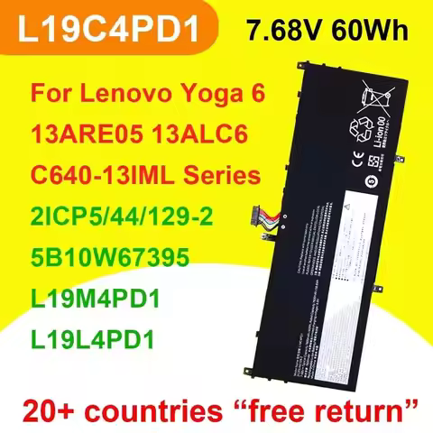 7.68V 60Wh L19C4PD1 For Lenovo Yoga 6 13ARE05 13ALC6,C640-13IML LTE Series L19D4PD1 L19L4PD1 L19M4PD