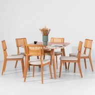 meja makan minimalis modern 6 kursi kayu jati jok busa
