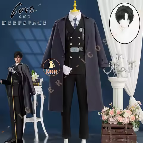 Love and Deepspace Zayne Cosplay Costume Wig Uniform Trench Black Suit Jacket Glasses Halloween Part