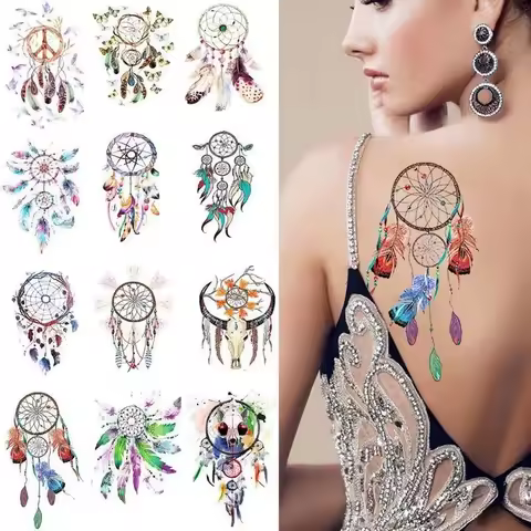 Temporary Tattoos Waterproof Feather Leaf Dream Catcher 3D Stickers Body Art