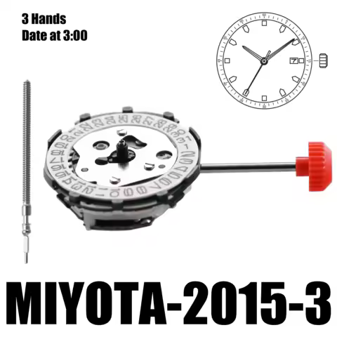 2015 Movement Japan Miyota 2015 Movement 3 Hands Date at 3:00/6:00 Height 4.15mm Battery Life 3 year