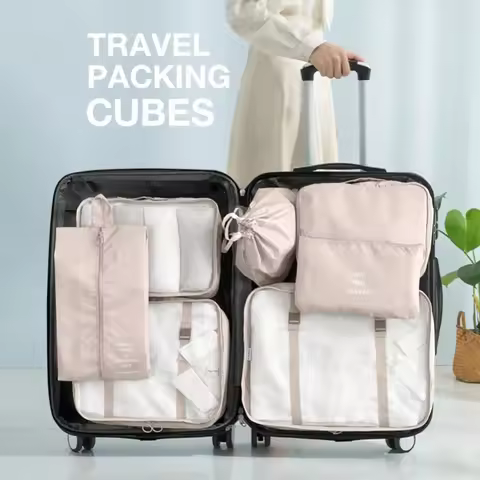 7pcs Packing Cubes Set Suitcases Travel Luggage Organizer with Shoe Cosmetic Clothing Accessories Ba