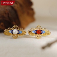 HOTWIND Vintage Enamel Pearl Ring S925 Silver Women's Jewelry with Gift Box Certificate Chinese Styl
