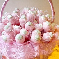 義大利草莓造型大棉花糖X100支+大提籃x1個 | 二進 送客 婚禮小物