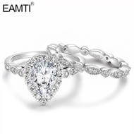 EAMTI 1.5CT 925 Sterling Silver Bridal Ring Sets Teardrop CZ Engagement Rings Vintage Pear Promise R