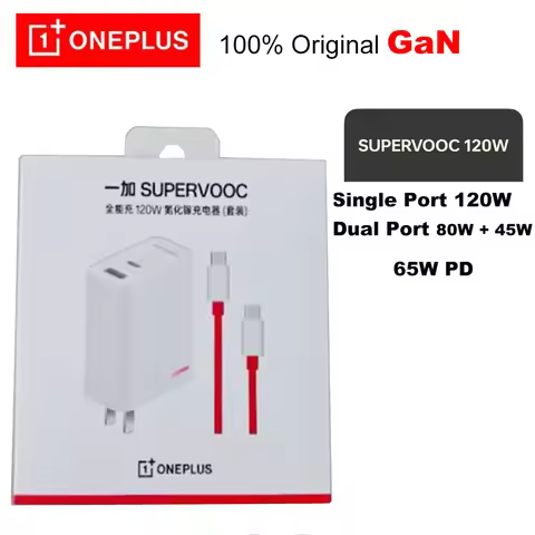 Oneplus 120W GaN Charger Dual Port SuperVOOC USB A / C Fast 45W Output 10A Type C Cable For Oneplus 
