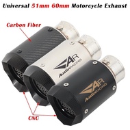 Universal 51mm 60mm Motorcycle AR Racing Exhaust Modified Carbon Fiber Austin Racing Muffler CNC For CBR650 Z900 R25 MODU