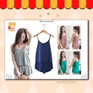 Piyama Wanita Kamisol + Set Seluar Pendek Pakaian Tidur Piyama Piyama Saiz Besar Pakaian Tidur Wanit