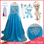 Dress for Kids Girl Frozen Elsa Cosplay Costume Blue Long Sleeve Snow Queen Princess Dress with Cape Crown Wig Accessories Nail Stickers for Girls Clothes Party Wedding Outfits