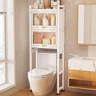 YUGXTH Over the Toilet Storage Cabinet, Free Standing Toilet Rack With Acrylic Door And Adjustable F