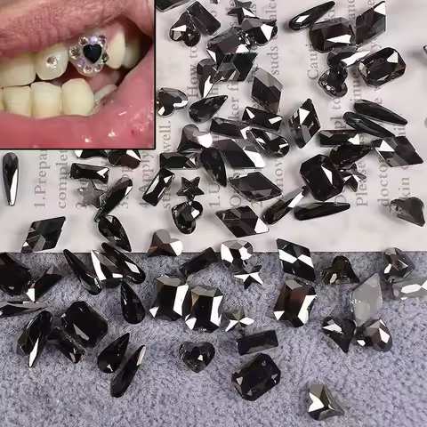 3pcs/box Tooth Gem Strass Dentaire Black Crystal Diamond Ornament Teeth Jewelry Denture Acrylic Teet