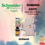 SCHNEIDER RCBO, 25A, 1P+N, 6kA,  C Curve 10mA [EZ9D16625]