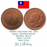 Koin Asing Taiwan 1 New Dollar thn 1981-2019 thn acak