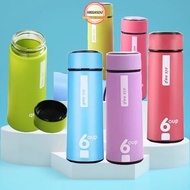 6oup Plastic Coated Glass Core Water Bottle With 450ml Capacity, Spill-Proof, Insulated Cap