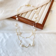 Gypsophila Double Layer Stacked Pearl Necklace Female Niche Design Clavicle Chain Light Luxury Neckl