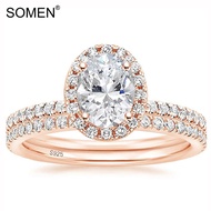 SOMEN 1.5CT Sets Oval Cut CZ Engagement Rings 925 Sterling Silver Cubic Zirconia Bridal Rings Weddin