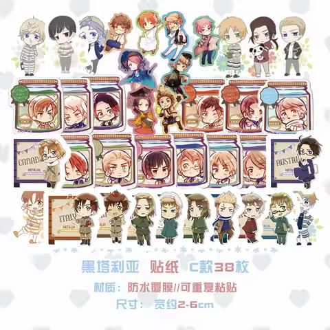 38pcs/pack Hetalia CUte World Wrinkle C style Sticker Album Scrapbooking Sticker