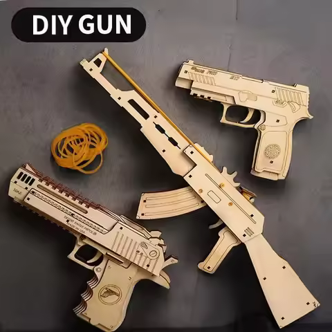 AK47 Sand Rubber Band Guns Toys Wooden Mechanical Shooting Models Kits Assembly Build Block Children