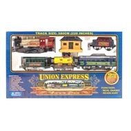 UNION EXPRESS CARGO TRAIN SET WITH LOCOMOTIVE ENGINE, CARGO CARS, TRACKS & PLATFORM