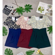 Ladies flora jumpsuits bevogue 方领花花独特连体裤