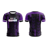 Axellent Prints Gaming Glitch Gamer Purple Black ungu hitam baju jersey custom name round neck short