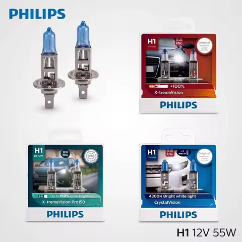 Philips H1 Car Halogen Headlight 12V 55W Pk22s Auto Bulbs More Bright Original Genuine Lamps