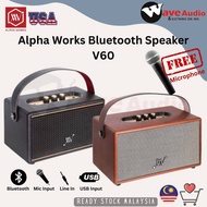 Alpha Works AW Classic V60 Portable Speaker with Bluetooth/USB/Line In/ Mic Input Karaoke Built In Battery FREE MIC