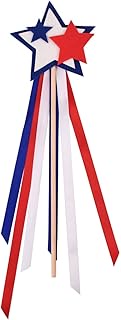Dzrige Star Fairy Wands Star Magic Wands Patriotic Star Stick 4th of July Ribbon Streamer Wands for 