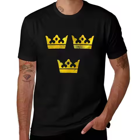 3 Three Crowns Tre Kronor of Sweden Swedish Coat of Arms Distressed T-Shirt t shirt man casual T-Shi