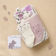 Organic Cotton Sleeping Bear Good Sleep Guardian Gift Box Set Of 5|Belly Circumference Rattle Doll ・