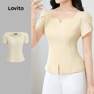 Lovito Elegant Blouse Split Soft and Comfortable Spring/summer Yellow Blouse for Women L137ED189 Lov