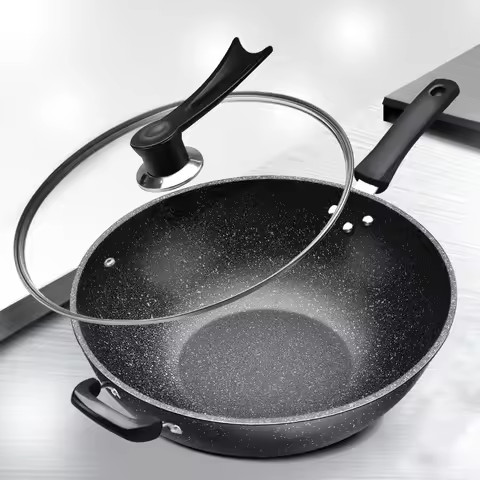Maifan Stone Wok Non-stick Pan Household Pan Iron Wok No Oily Smoke Cooking Pot with Induction Cooke