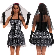 Halter Dress for Halloween Cosplay - Skeleton Ghost Bride Design J9E8