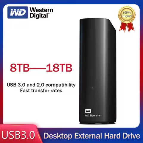 Western Digita WD 8TB 10TB 12TB 14TB 16TB 18TB Elements Desktop External Hard Drive USB 3.0 For Plug