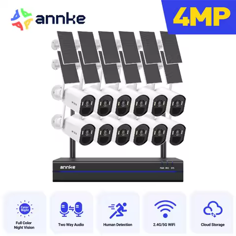 ANNKE 4MP Solar Security Cameras 16CH NVR 4/6/8/12 PCS WiFi Camera Wireless PIR Night Vision WiFi 6 