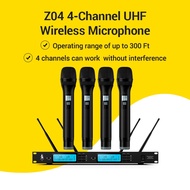 [UK Plug] GOCHANMI Professional UHF 4 Channel Wireless Microphone System Z04 Home Karaoke Party Stag