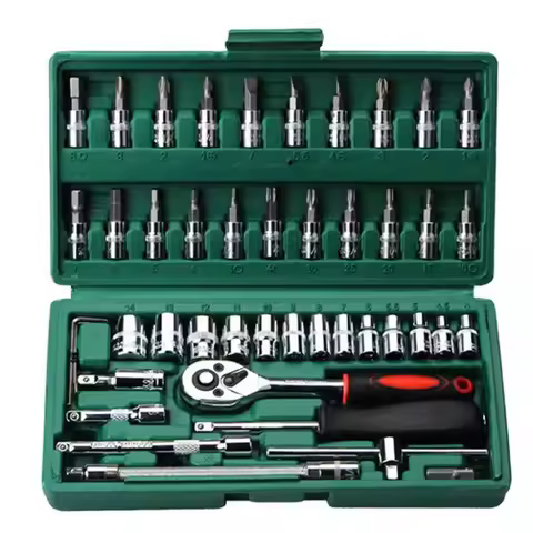 46pcs Motorcycle Socket Ratchet Wrench Set 1/4 Inch Drive Complete Car Repair Kit for Auto & Bicycle