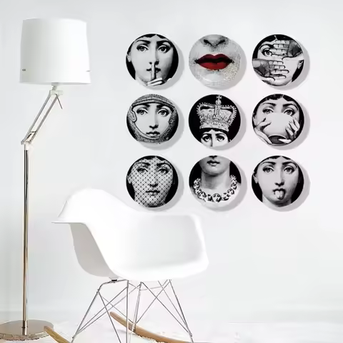 8Inch Milan Style Plates Decorative Wall Hanging Dishes Lady Face Art Ceramic Plate Home Hotel Studi