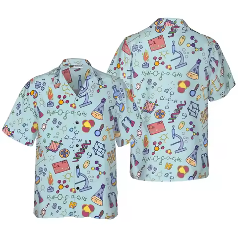 All Over Print Chemistry Teacher Pattern Hawaiian Shirts Summer Short Sleeve Men's Beach Shirts Blou