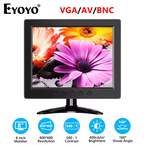 Eyoyo Small TV 8 Inch Portable IPS Monitor 800x600 Resolution VAG Display With BNC Inputs For Securi