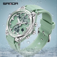 Sanda ชายนักเรียนหญิงแฟชั่นนาฬิกาสปอร์ตโครโนกราฟกันน้ำแบบ Dual Display ผู้ชายผู้หญิงนาฬิกา