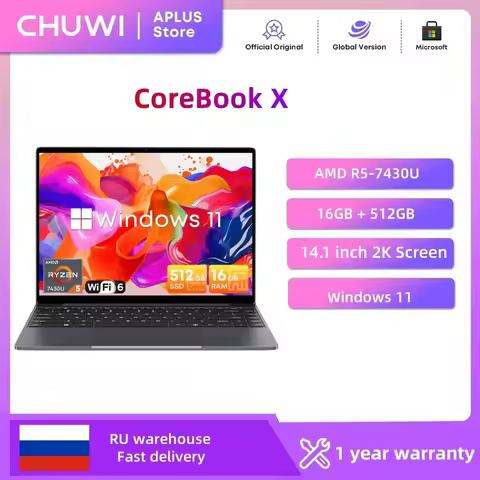 CHUWI CoreBook X Gaming Laptop 14.1 inch 2K IPS Screen AMD R5-7430U 16GB DDR4 RAM 512GB SSD Windows 