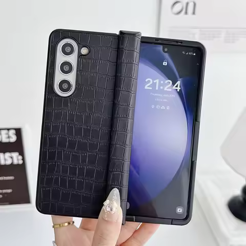 Crocodile Leather Case For Samsung Galaxy Z Fold 3 4 5 6 Hing Cover