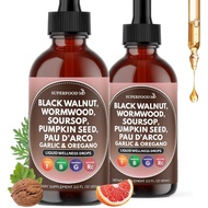 Wormwood Black Walnut Cleanse for Humans Drops Liquid Soursop Garlic Pumpkin Seed PAU D'Arco Oil of 