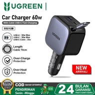 UGREEN Car Charger Built in Cable Type C Retractable Fast Charging 55212B 60W