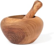 Lipper International Olive Wood Mortar and Pestle Set for Grinding Herbs and Spices, 4.5" x 4.5" x 3"