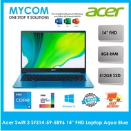 Acer Swift 3 SF314-59-5896 14'' FHD Laptop Aqua Blue (i5-1135G7, 8GB, 512GB SSD, Intel, W10, HS)